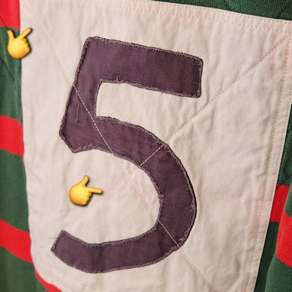 Vintage Ralph Lauren Embroidered Rugby Shirt in Green/Red Stripes Combo Player#5 - Picture 9 of 13